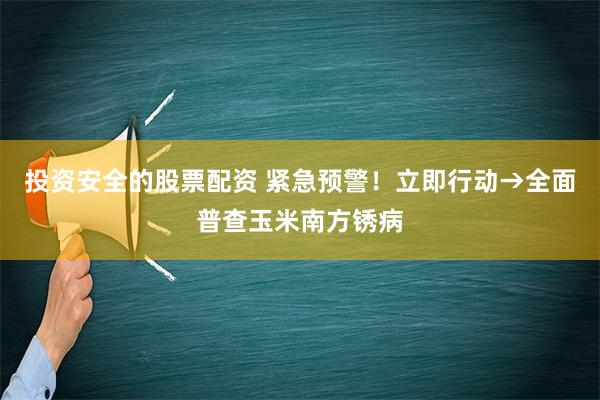 投资安全的股票配资 紧急预警！立即行动→全面普查玉米南方锈病