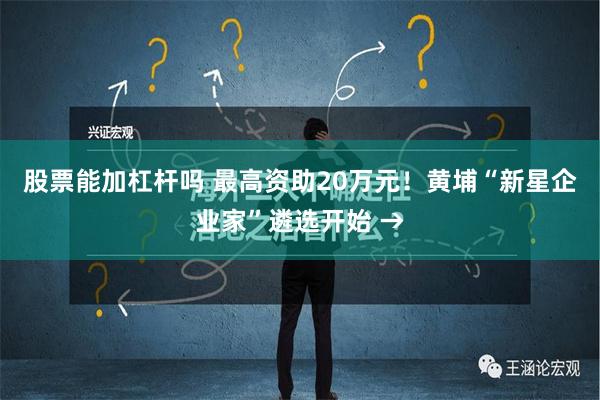 股票能加杠杆吗 最高资助20万元！黄埔“新星企业家”遴选开始 →